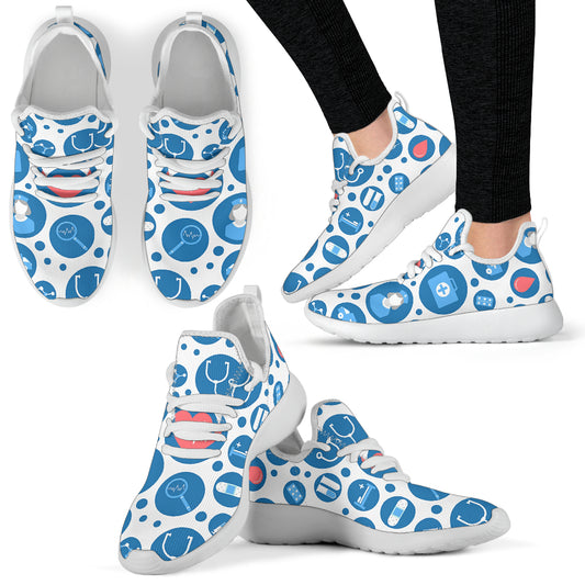 White Mesh Nurse Sneakers 3 With Blue-White Medical Icons