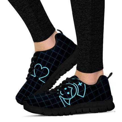 Zapatillas de malla negras para enfermera con imagen de enfermera