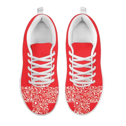 Damskie czerwone sneakersy pielęgniarskie z białym krzyżem