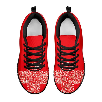 Damskie czerwone sneakersy pielęgniarskie z białym krzyżem
