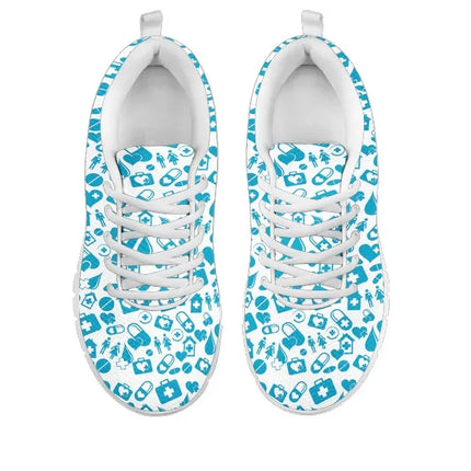 Zapatillas de malla azul claro para mujer con gráficos médicos