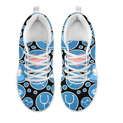 Sneakers da donna nere in mesh 3 con icone mediche blu e bianche