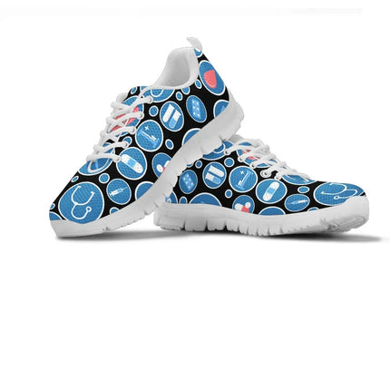 Sneakers da donna nere in mesh 3 con icone mediche blu e bianche