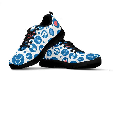 Baskets Nurse 3 en maille blanche pour femme avec icônes médicales bleu-blanc