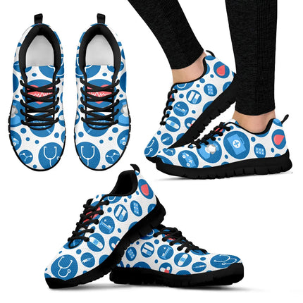 Baskets Nurse 3 en maille blanche pour femme avec icônes médicales bleu-blanc